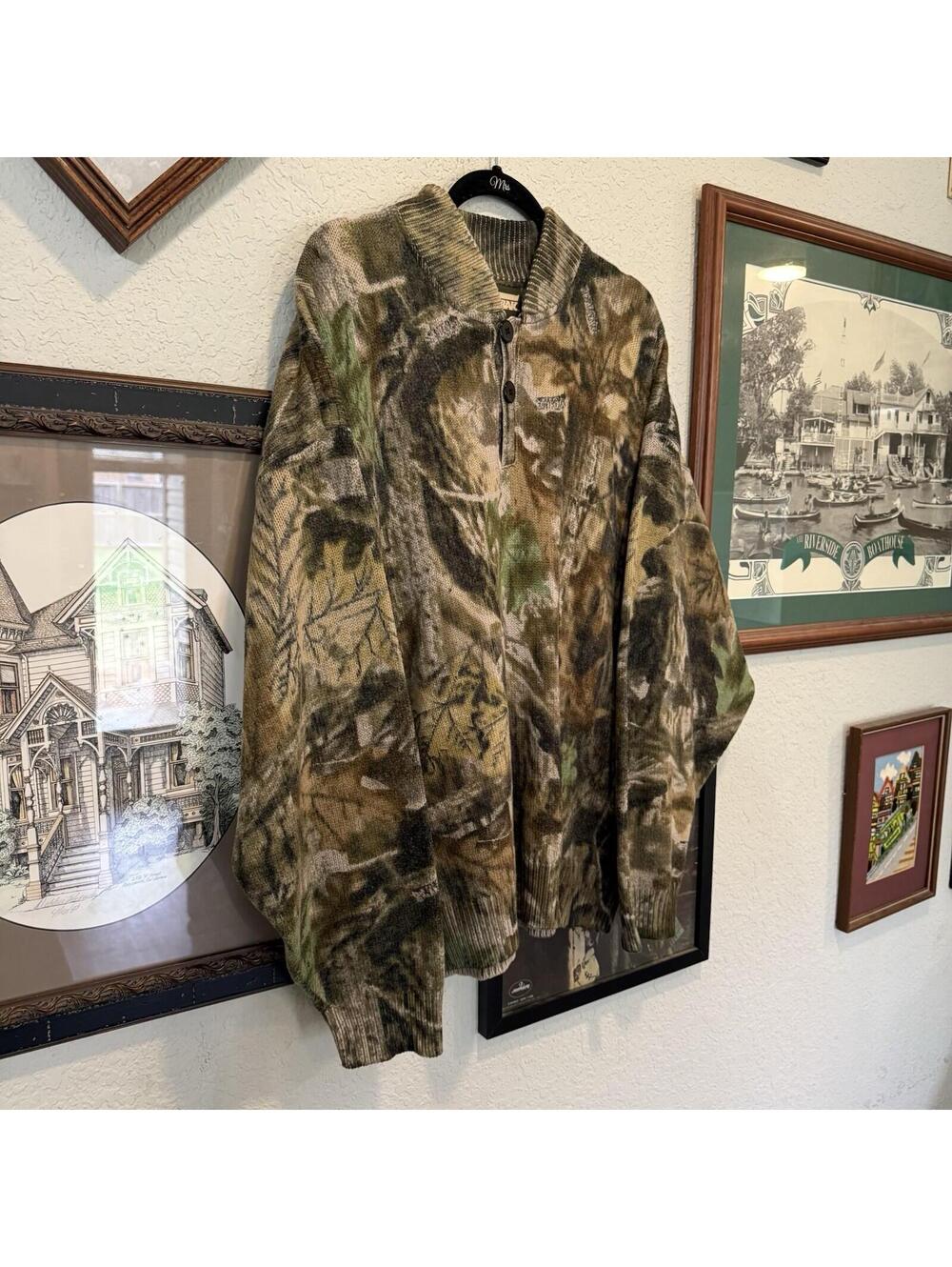 Vintage 70s/80s RARE Advantage Timber SafTBak Camouflage Hunting Sweater Mens XL - Picture 2 of 6